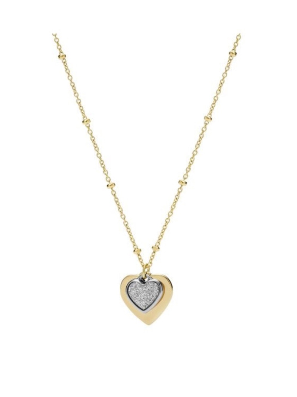 NWOT Fossil Sutton Yellow Gold, Two Tone Gold & Silver Heart Necklace